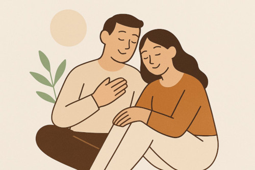 Zeichnung eines glücklichen Paares nach einer Sexualtherapie